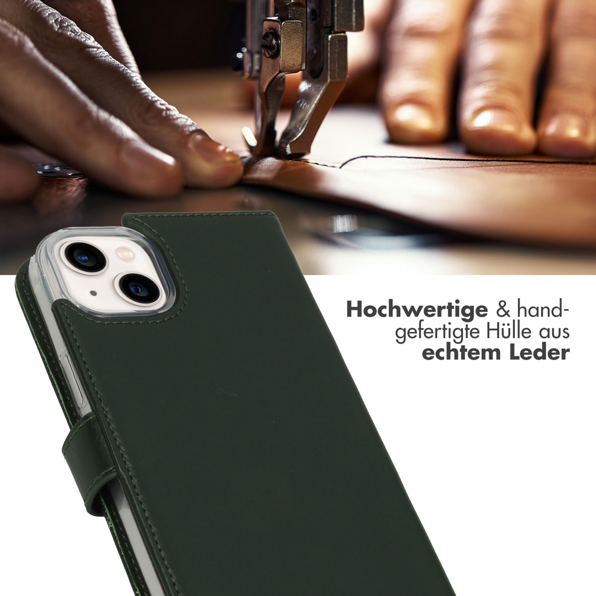 Selencia Echt Lederen Bookcase Apple iPhone 14 Plus - Groen