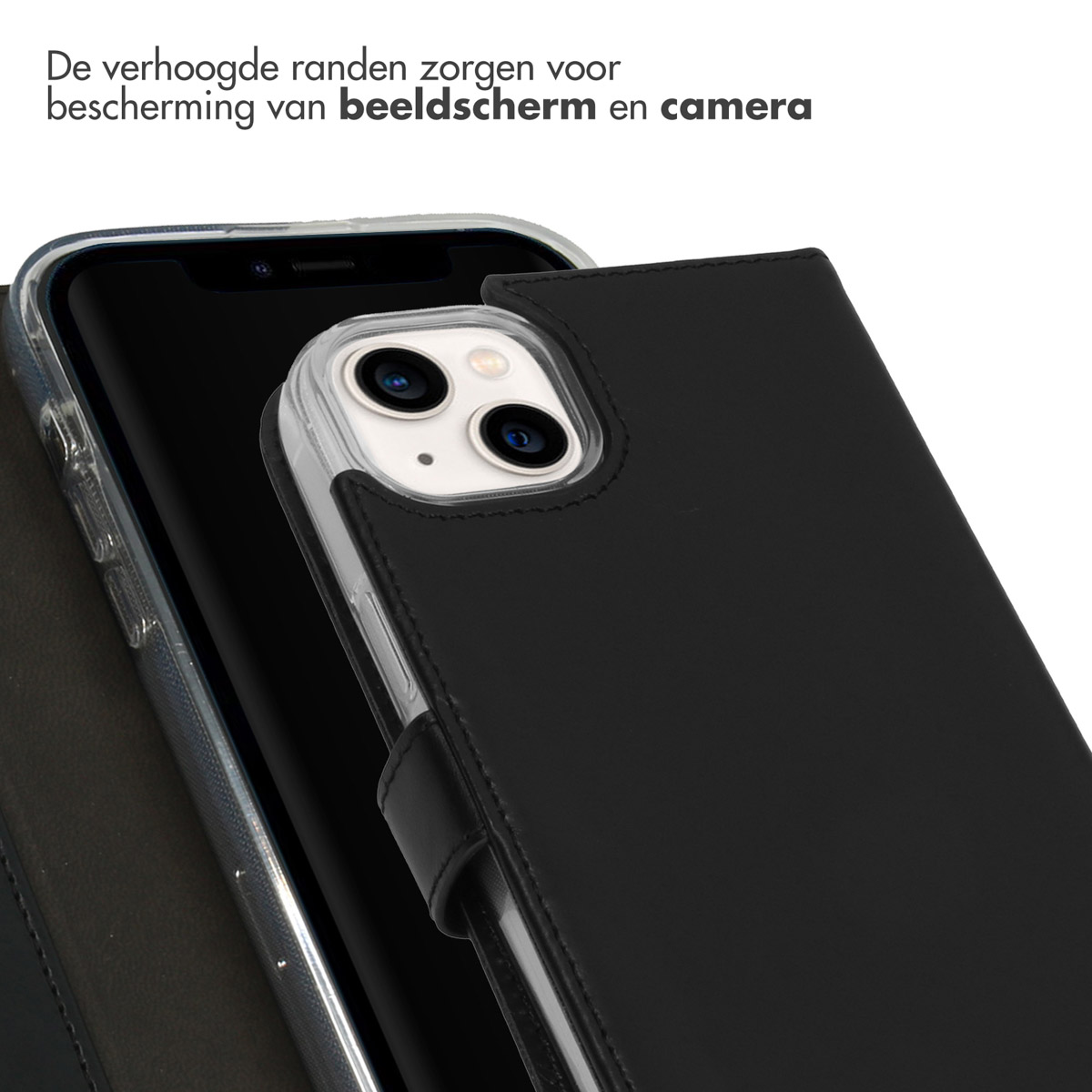 Selencia Echt Lederen Bookcase Apple iPhone 14 Plus - Zwart