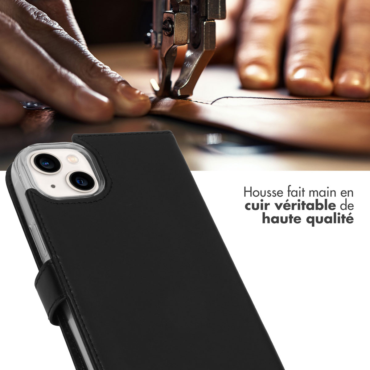Selencia Echt Lederen Bookcase Apple iPhone 14 Plus - Zwart