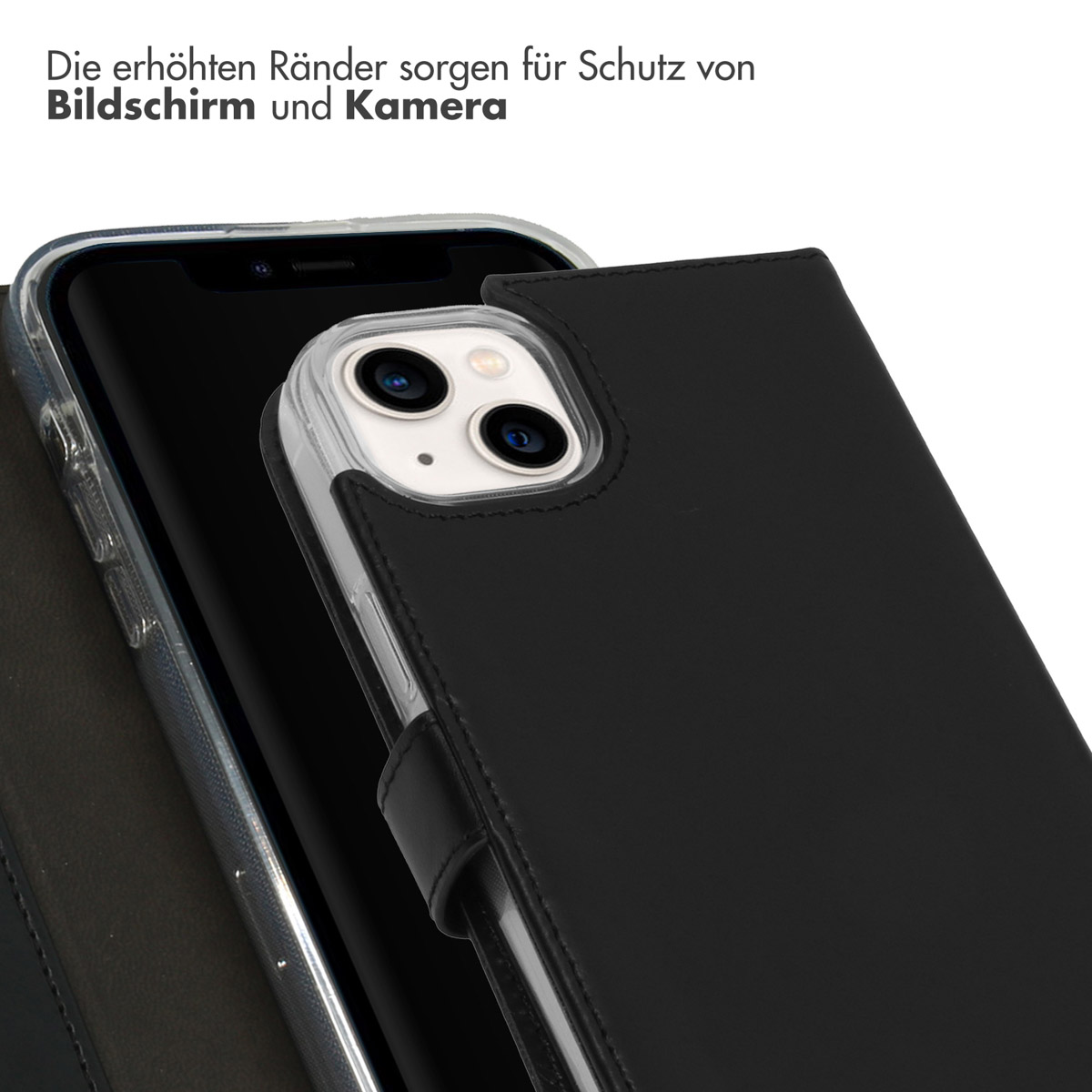 Selencia Echt Lederen Bookcase Apple iPhone 14 Plus - Zwart
