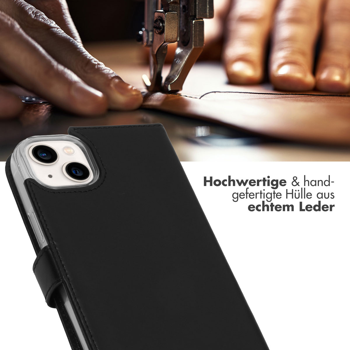 Selencia Echt Lederen Bookcase Apple iPhone 14 Plus - Zwart
