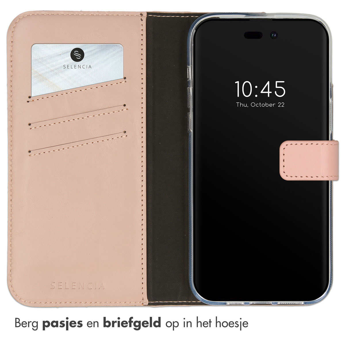 Selencia Echt Lederen Bookcase Apple iPhone 14 Pro Max - Dusty Pink
