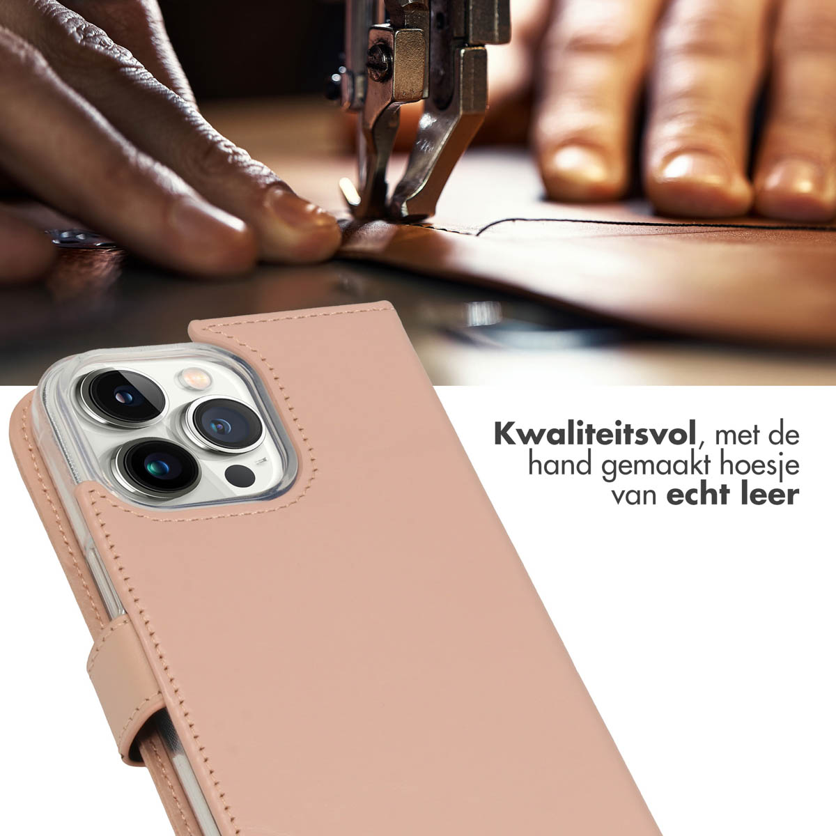 Selencia Echt Lederen Bookcase Apple iPhone 14 Pro Max - Dusty Pink