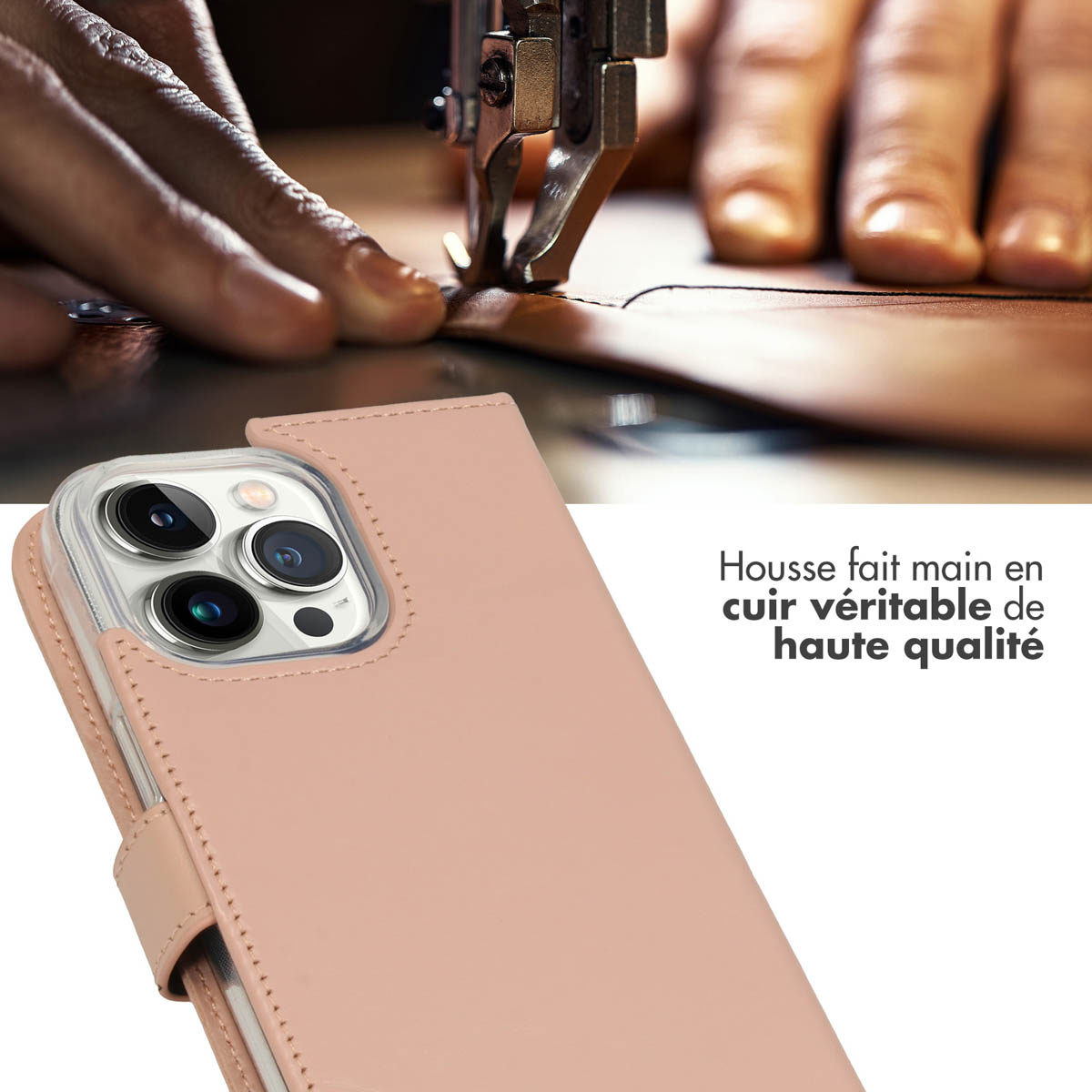 Selencia Echt Lederen Bookcase Apple iPhone 14 Pro Max - Dusty Pink