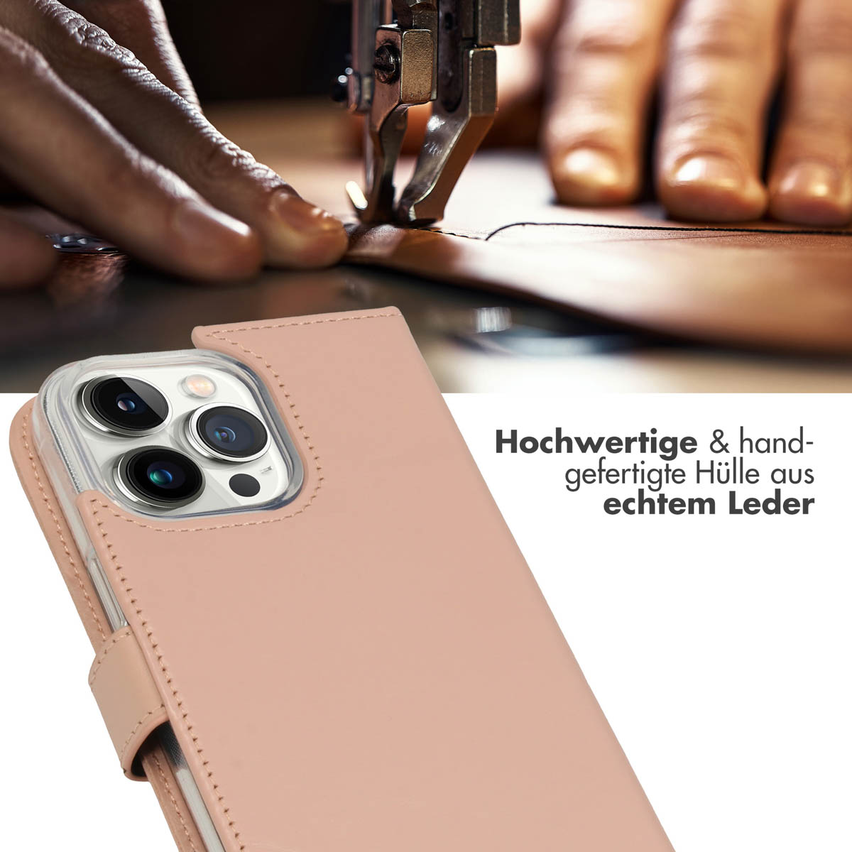 Selencia Echt Lederen Bookcase Apple iPhone 14 Pro Max - Dusty Pink