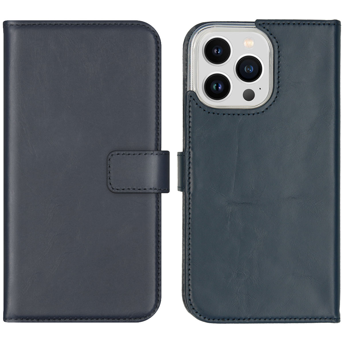 Selencia Echt Lederen Bookcase Apple iPhone 14 Pro Max - Blauw