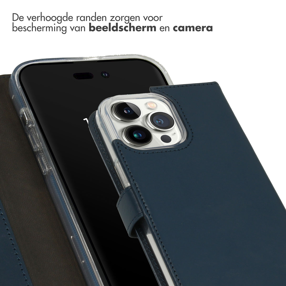 Selencia Echt Lederen Bookcase Apple iPhone 14 Pro Max - Blauw