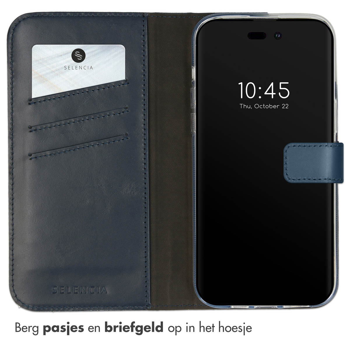 Selencia Echt Lederen Bookcase Apple iPhone 14 Pro Max - Blauw