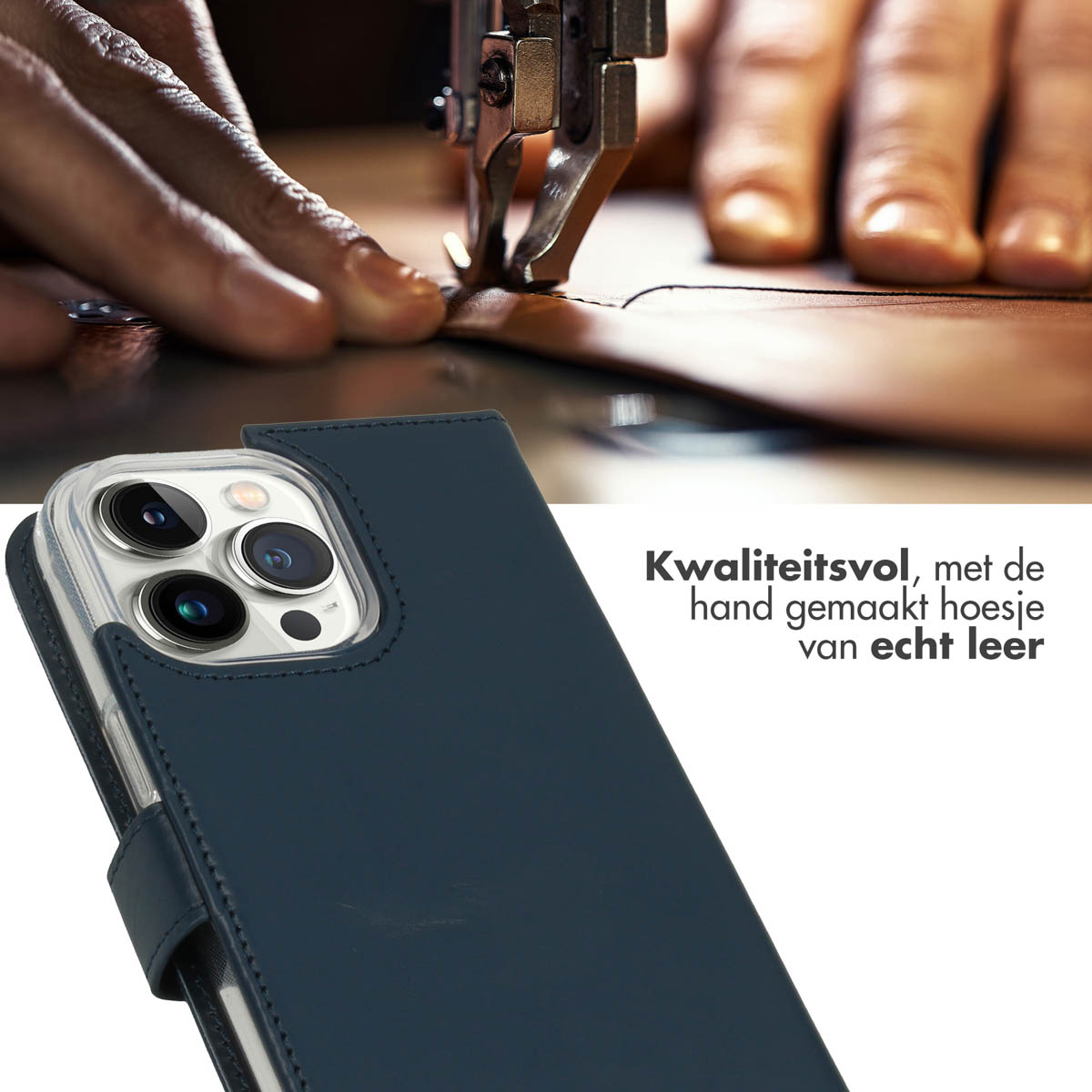 Selencia Echt Lederen Bookcase Apple iPhone 14 Pro Max - Blauw