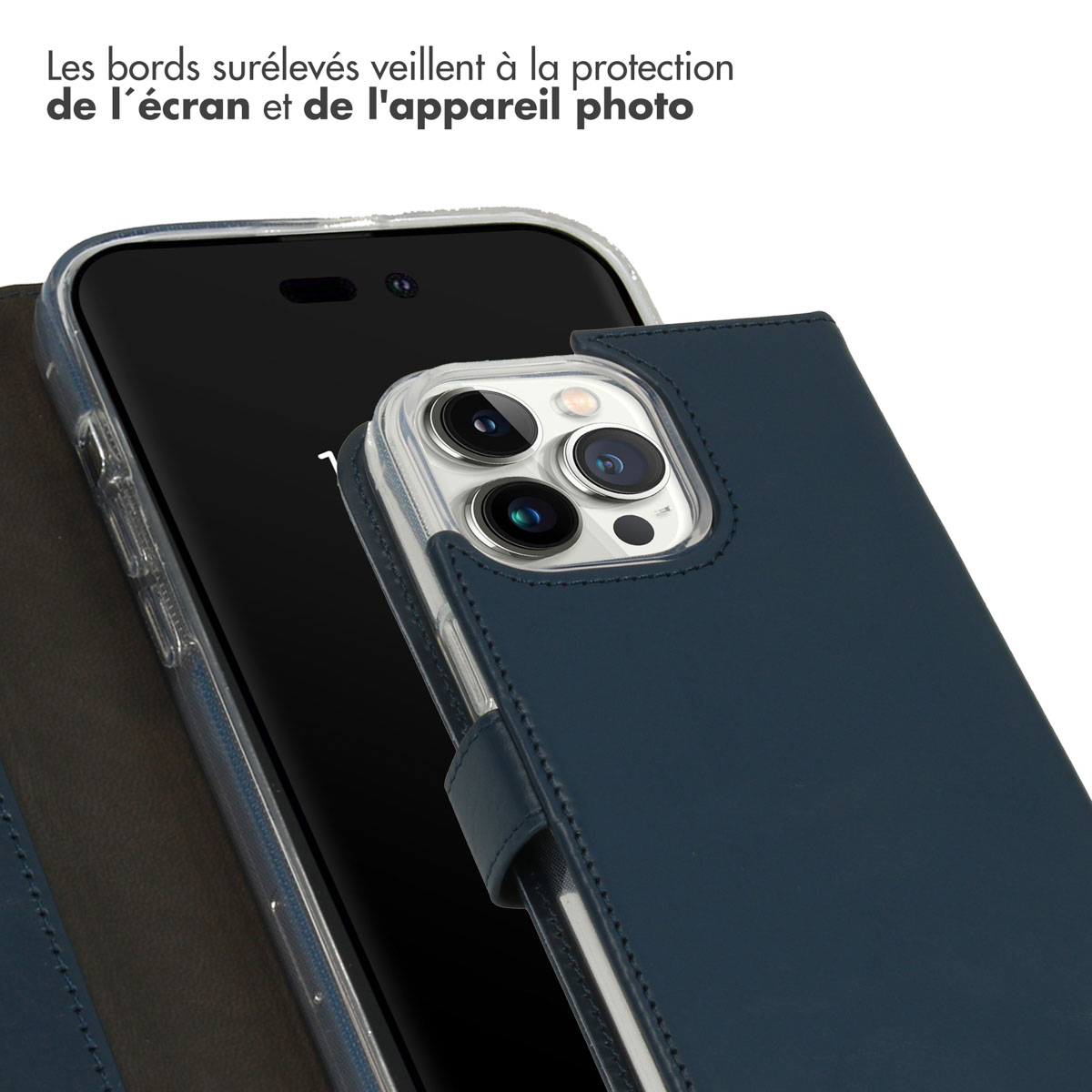 Selencia Echt Lederen Bookcase Apple iPhone 14 Pro Max - Blauw
