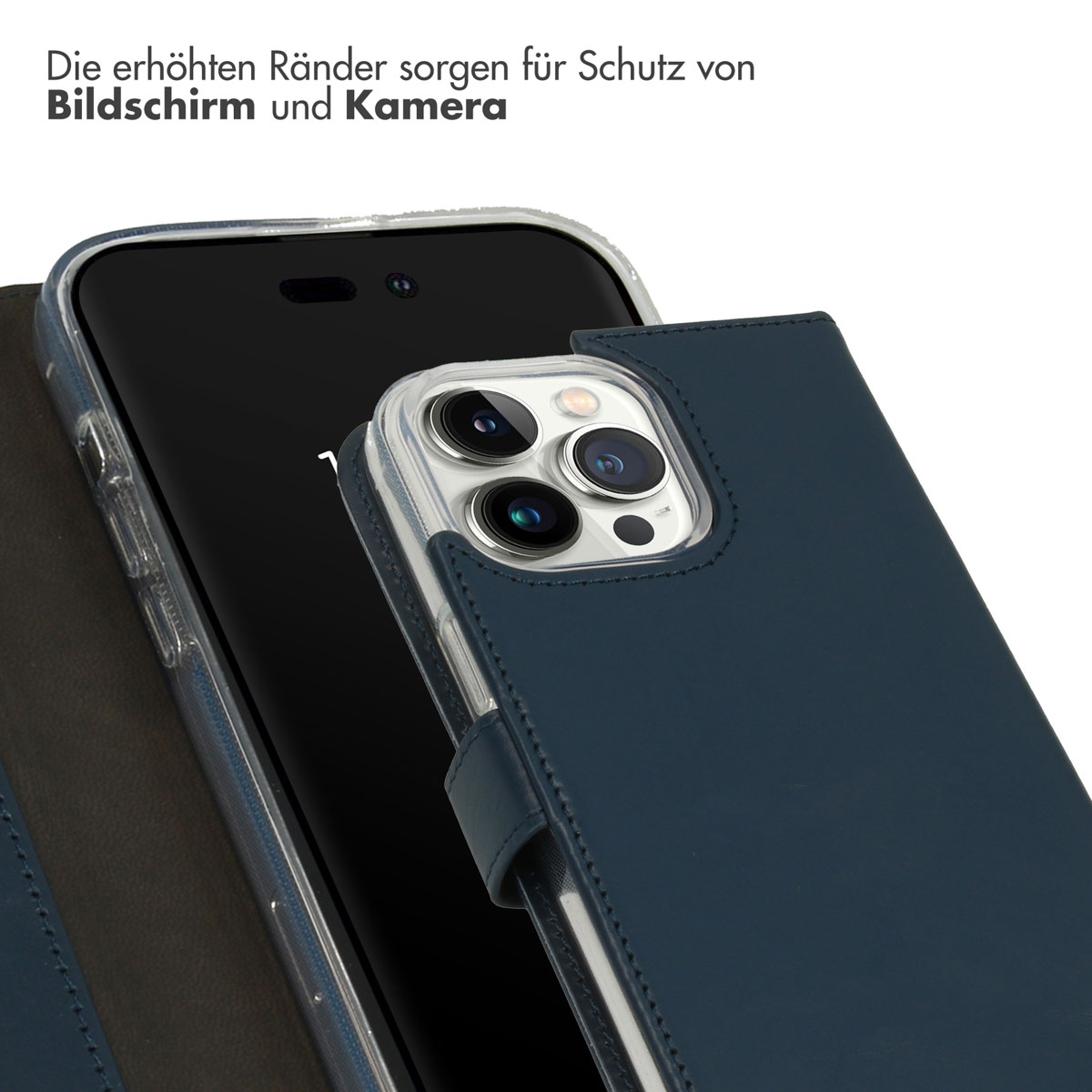 Selencia Echt Lederen Bookcase Apple iPhone 14 Pro Max - Blauw