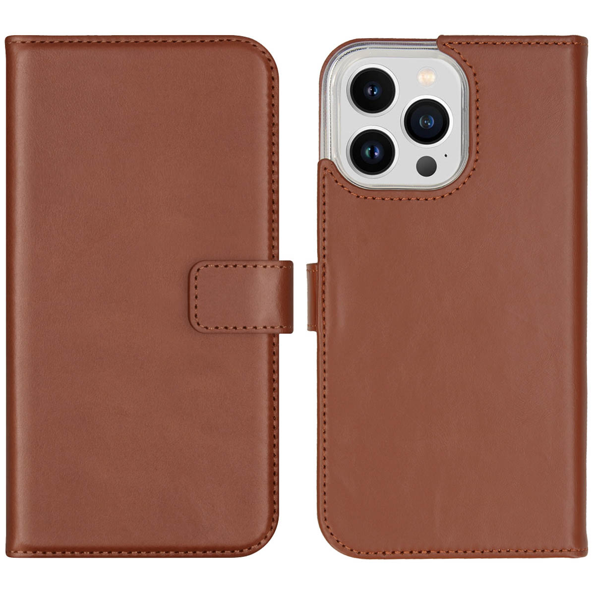 Selencia Echt Lederen Bookcase Apple iPhone 14 Pro Max - Lichtbruin