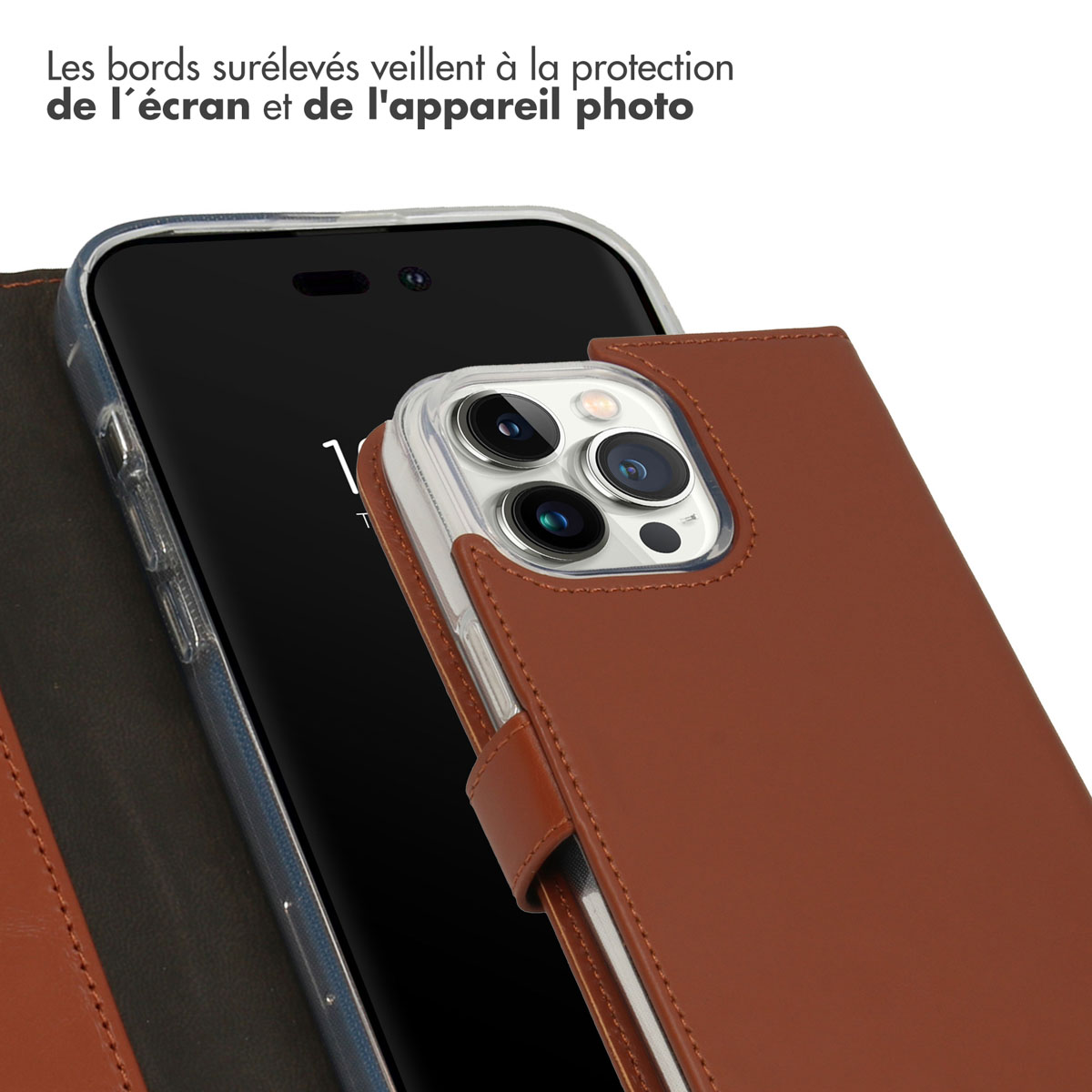 Selencia Echt Lederen Bookcase Apple iPhone 14 Pro Max - Lichtbruin