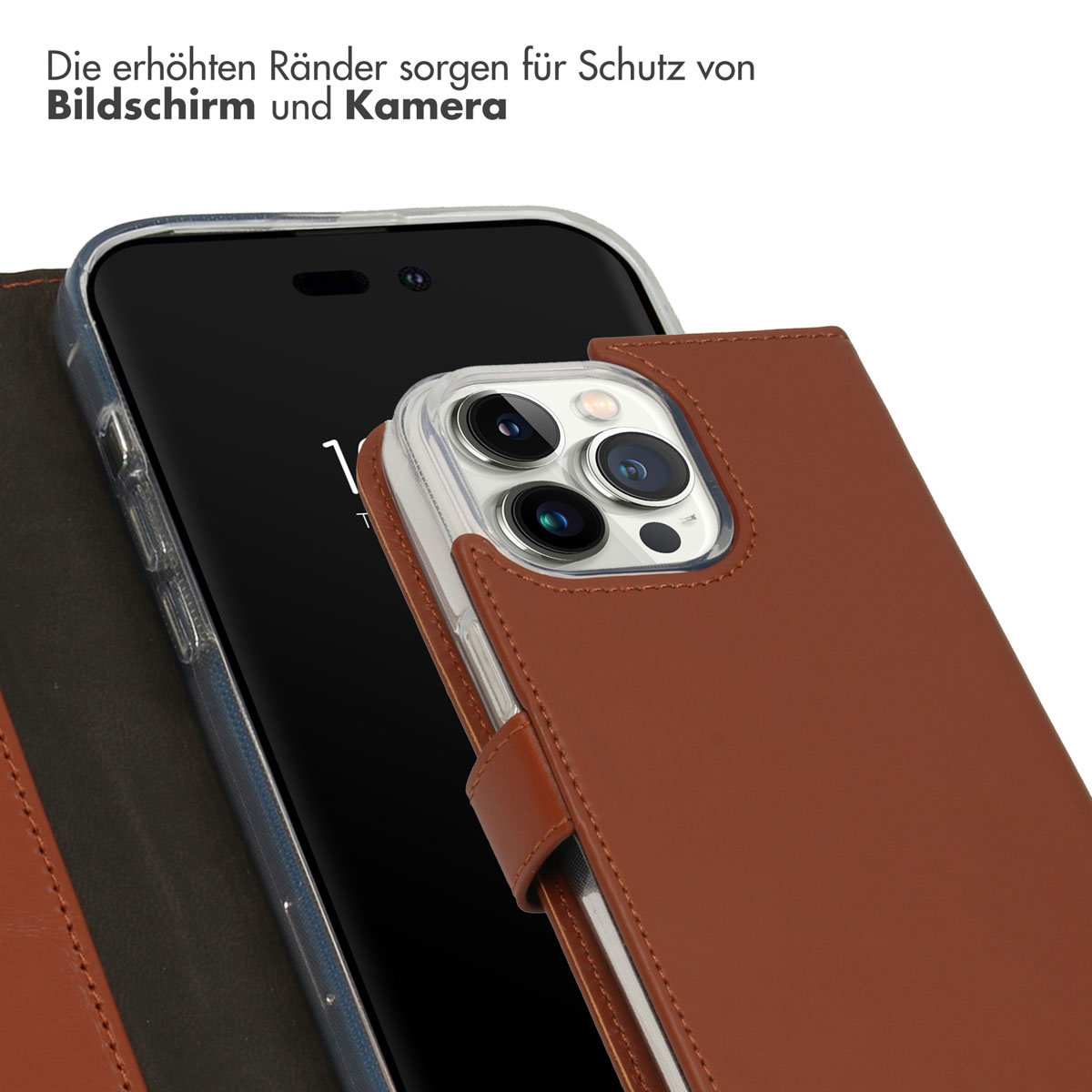 Selencia Echt Lederen Bookcase Apple iPhone 14 Pro Max - Lichtbruin