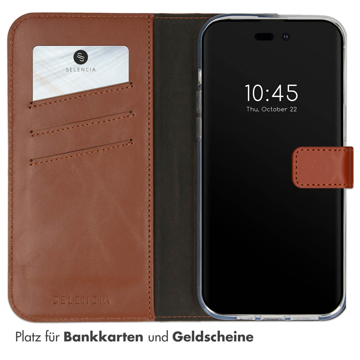 Selencia Echt Lederen Bookcase Apple iPhone 14 Pro Max - Lichtbruin