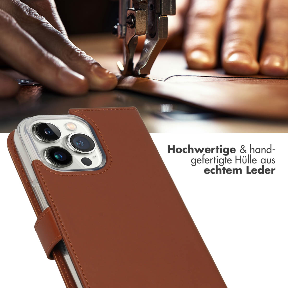 Selencia Echt Lederen Bookcase Apple iPhone 14 Pro Max - Lichtbruin