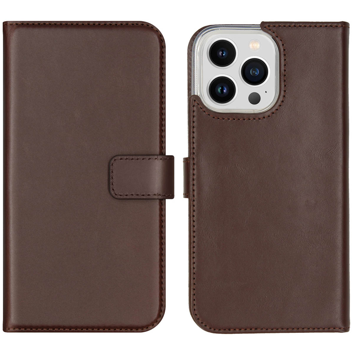 Selencia Echt Lederen Bookcase Apple iPhone 14 Pro Max - Bruin