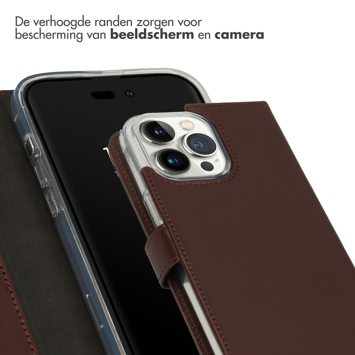 Selencia Echt Lederen Bookcase Apple iPhone 14 Pro Max - Bruin