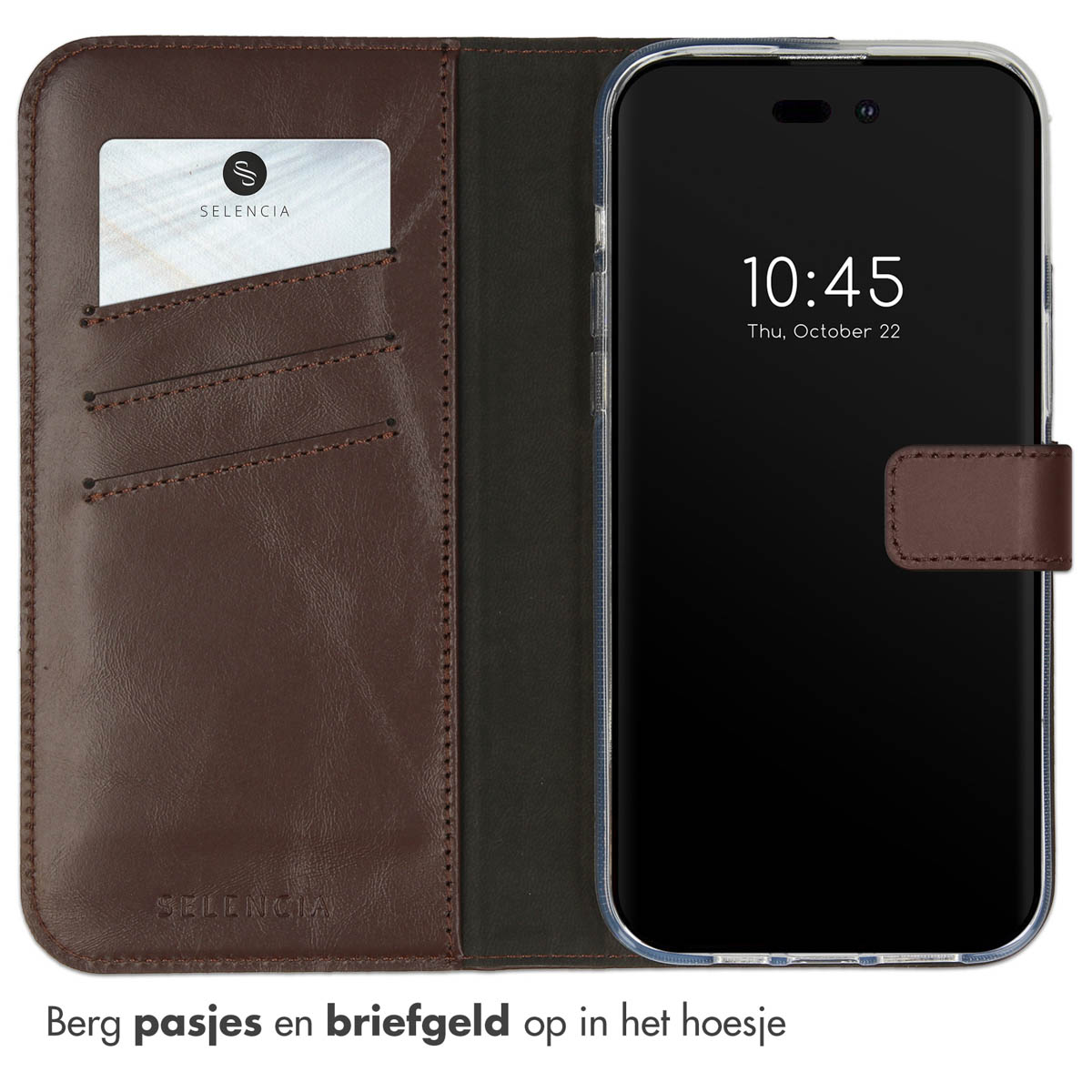Selencia Echt Lederen Bookcase Apple iPhone 14 Pro Max - Bruin