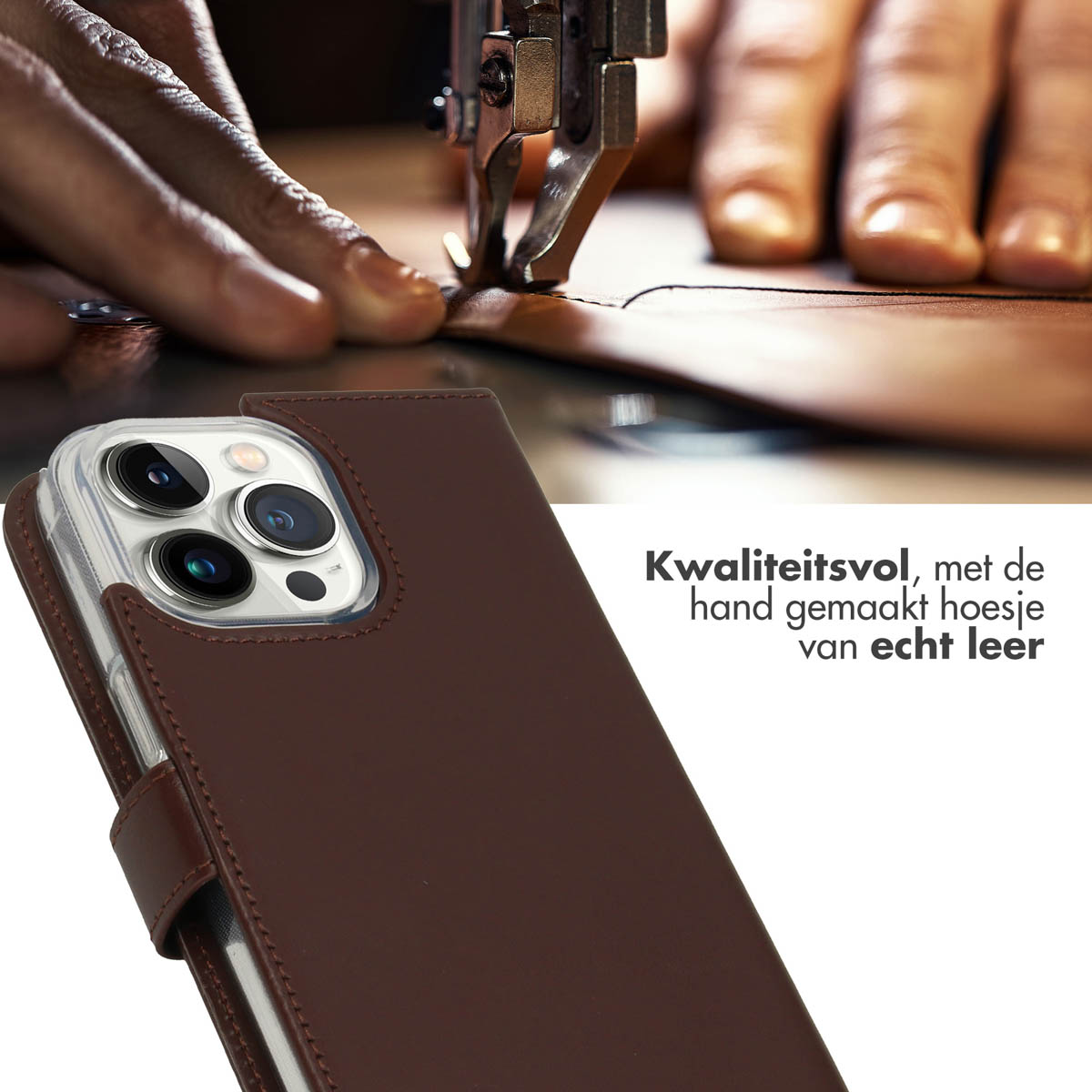 Selencia Echt Lederen Bookcase Apple iPhone 14 Pro Max - Bruin