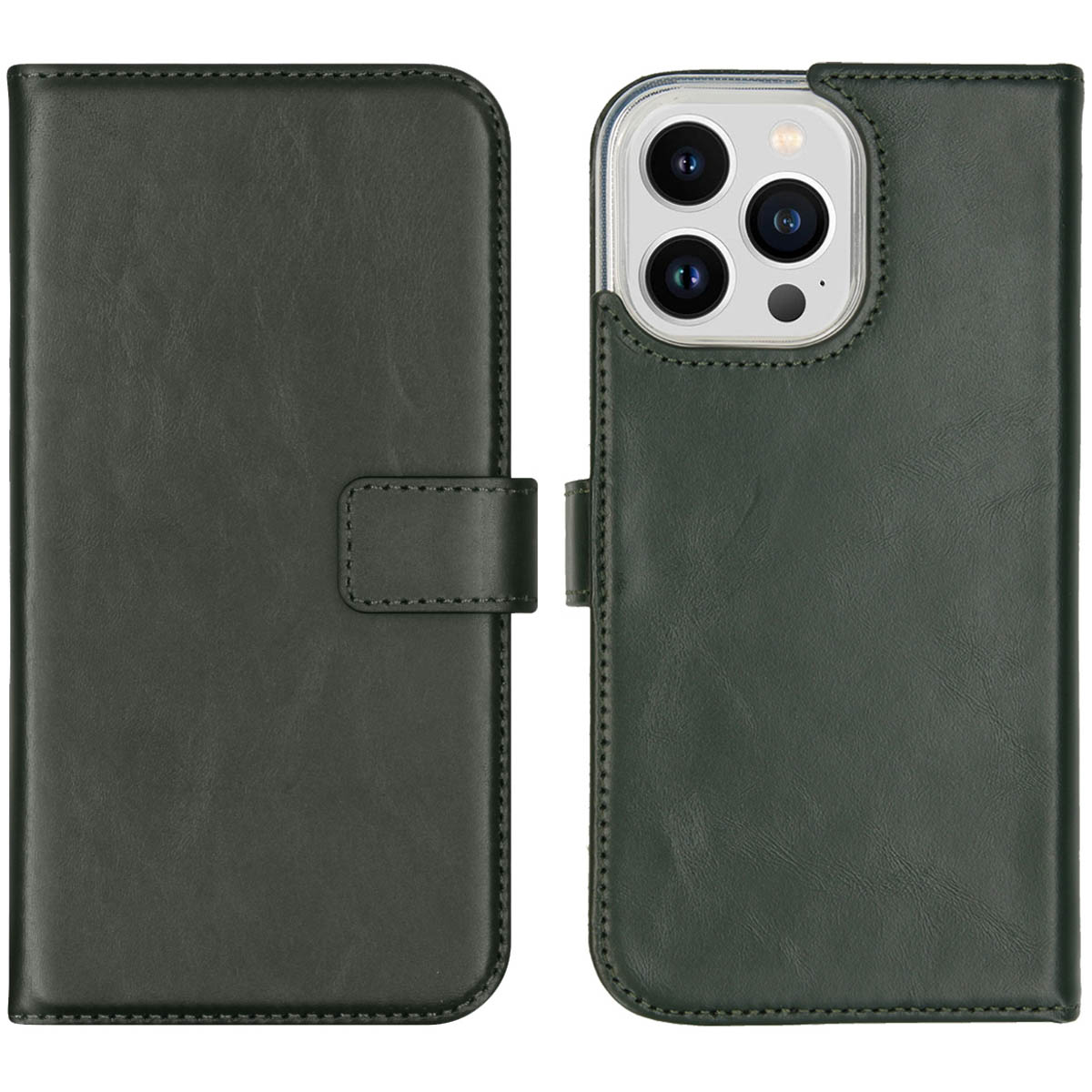 Selencia Echt Lederen Bookcase Apple iPhone 14 Pro Max - Groen