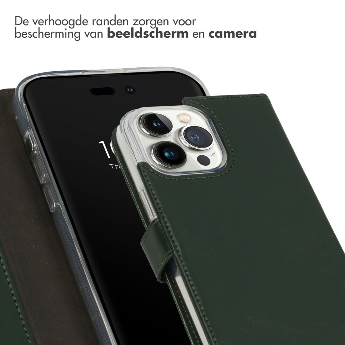Selencia Echt Lederen Bookcase Apple iPhone 14 Pro Max - Groen