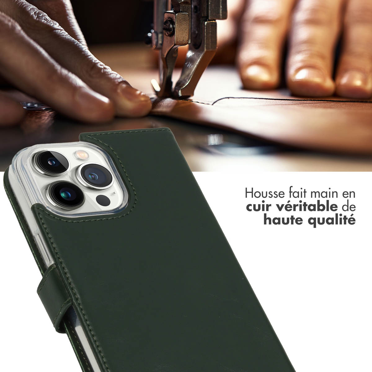 Selencia Echt Lederen Bookcase Apple iPhone 14 Pro Max - Groen