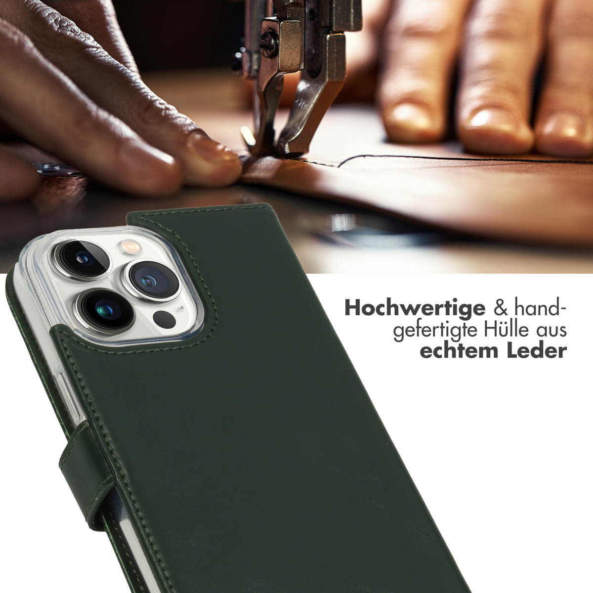 Selencia Echt Lederen Bookcase Apple iPhone 14 Pro Max - Groen