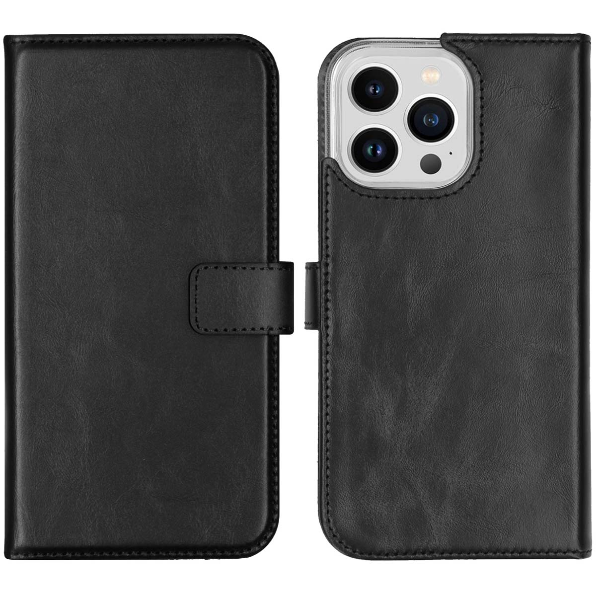 Selencia Echt Lederen Bookcase Apple iPhone 14 Pro Max - Zwart