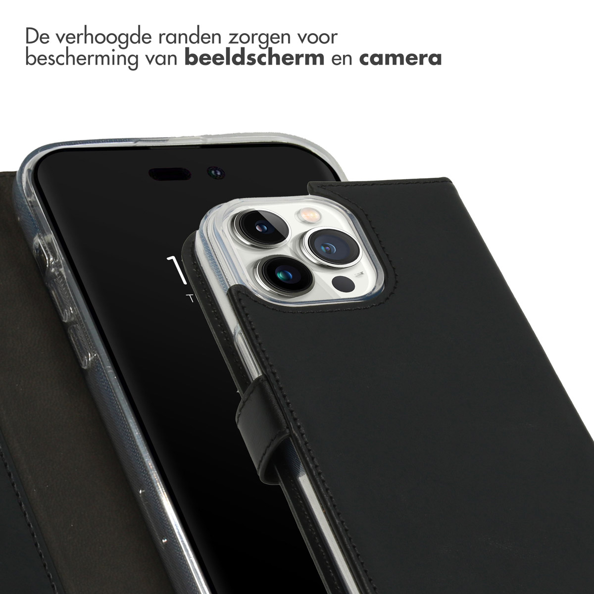 Selencia Echt Lederen Bookcase Apple iPhone 14 Pro Max - Zwart