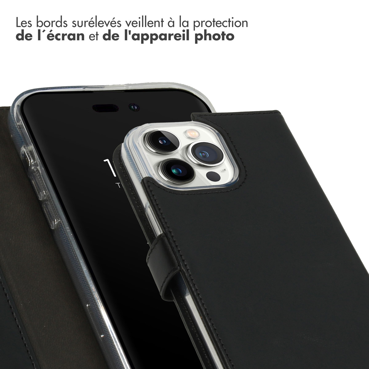 Selencia Echt Lederen Bookcase Apple iPhone 14 Pro Max - Zwart