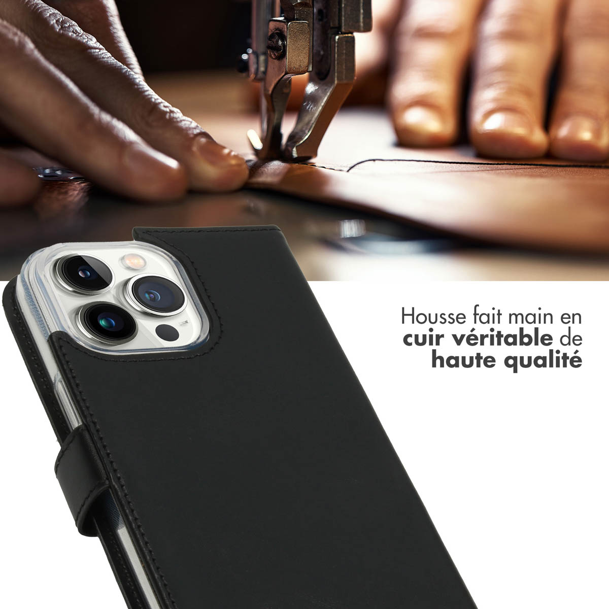 Selencia Echt Lederen Bookcase Apple iPhone 14 Pro Max - Zwart