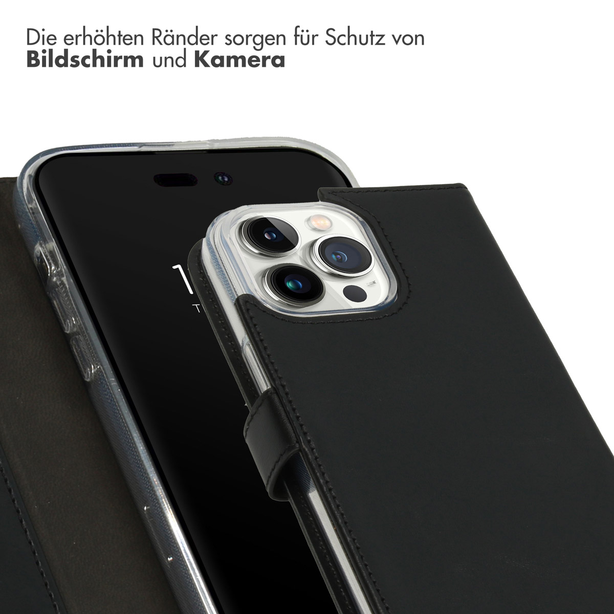 Selencia Echt Lederen Bookcase Apple iPhone 14 Pro Max - Zwart