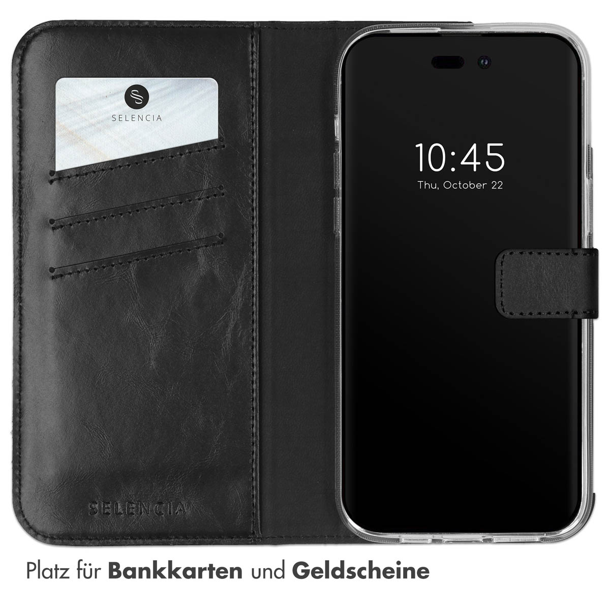 Selencia Echt Lederen Bookcase Apple iPhone 14 Pro Max - Zwart