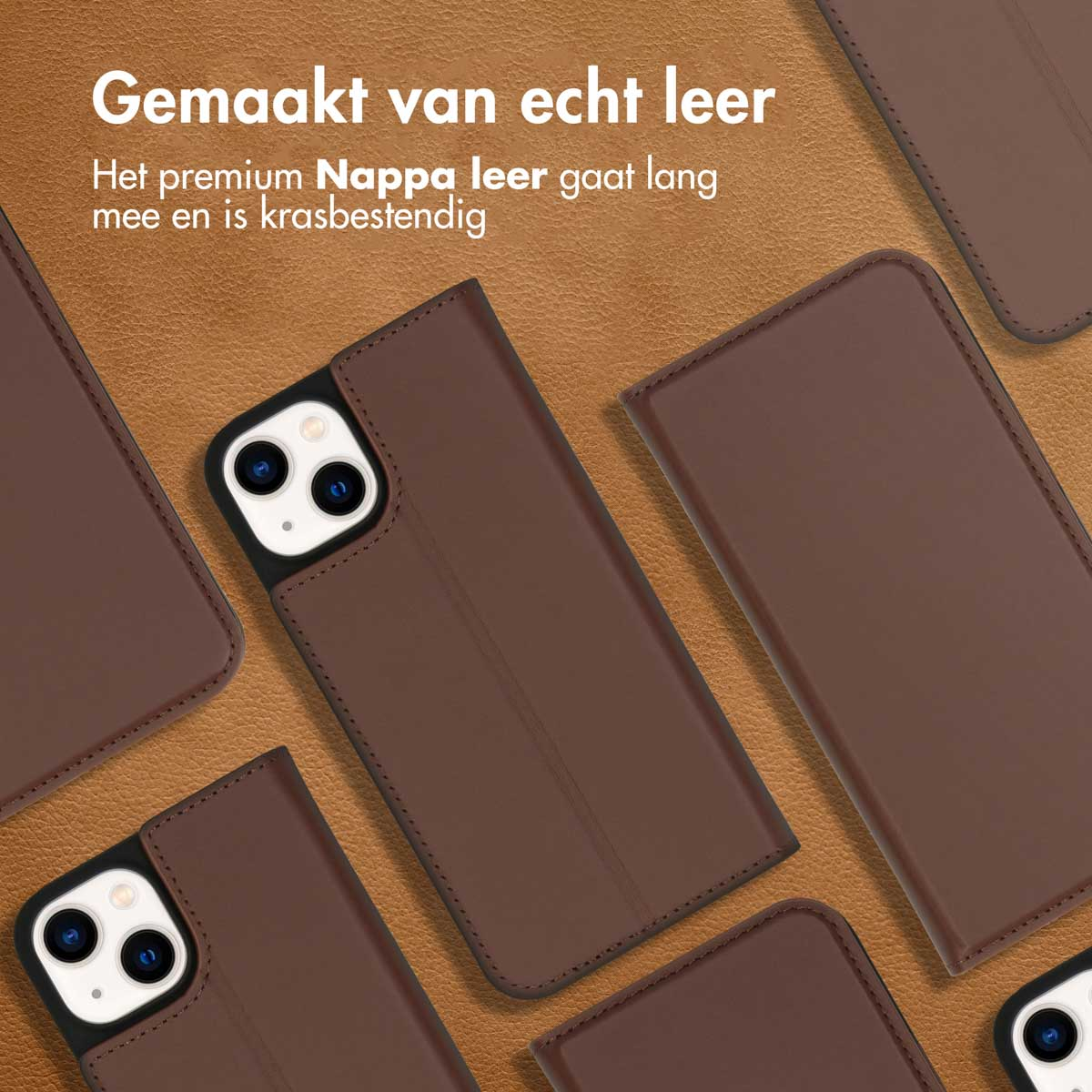 Accezz Premium Leather Slim Bookcase Apple iPhone 14 - Bruin