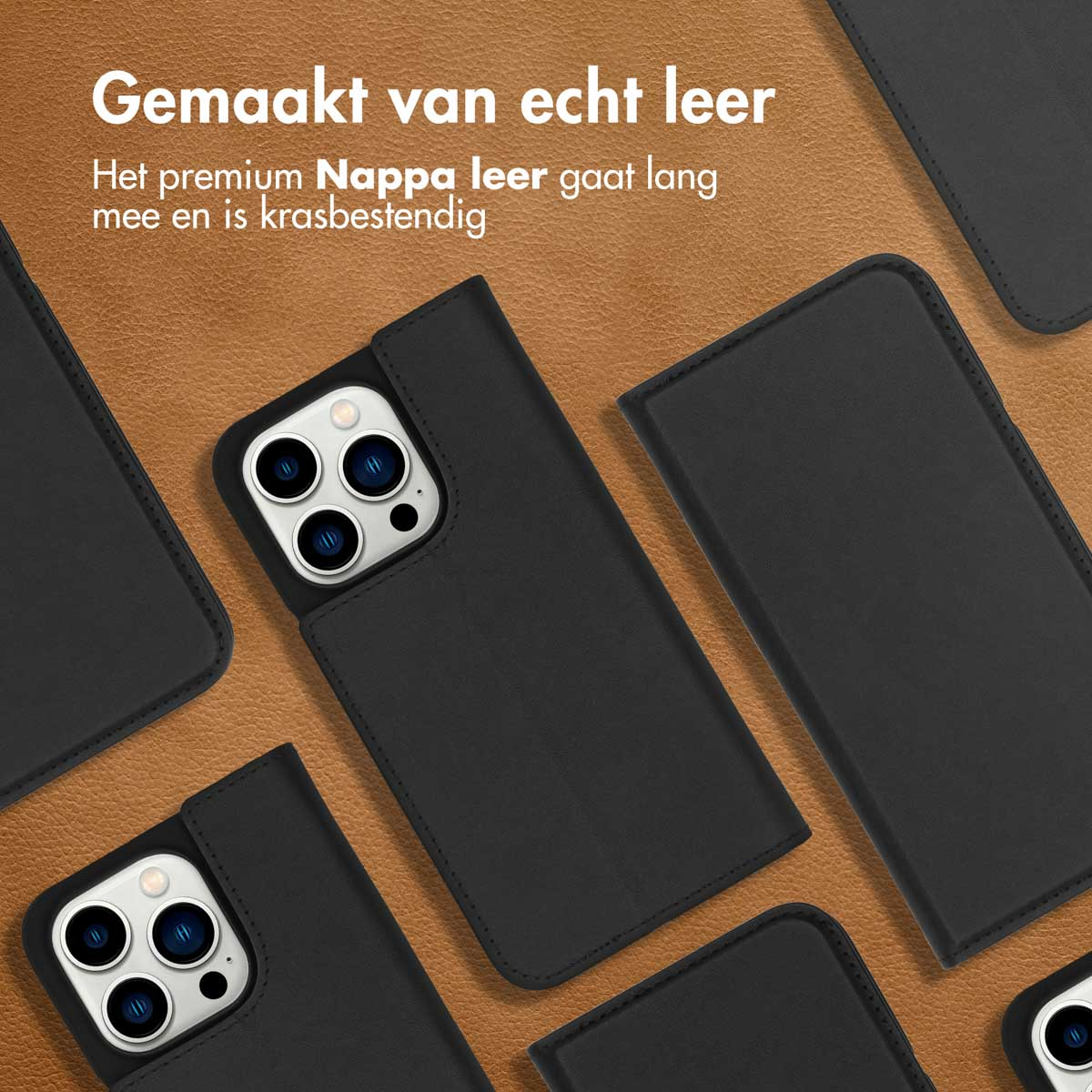 Accezz Premium Leather Slim Bookcase Apple iPhone 14 Pro - Zwart