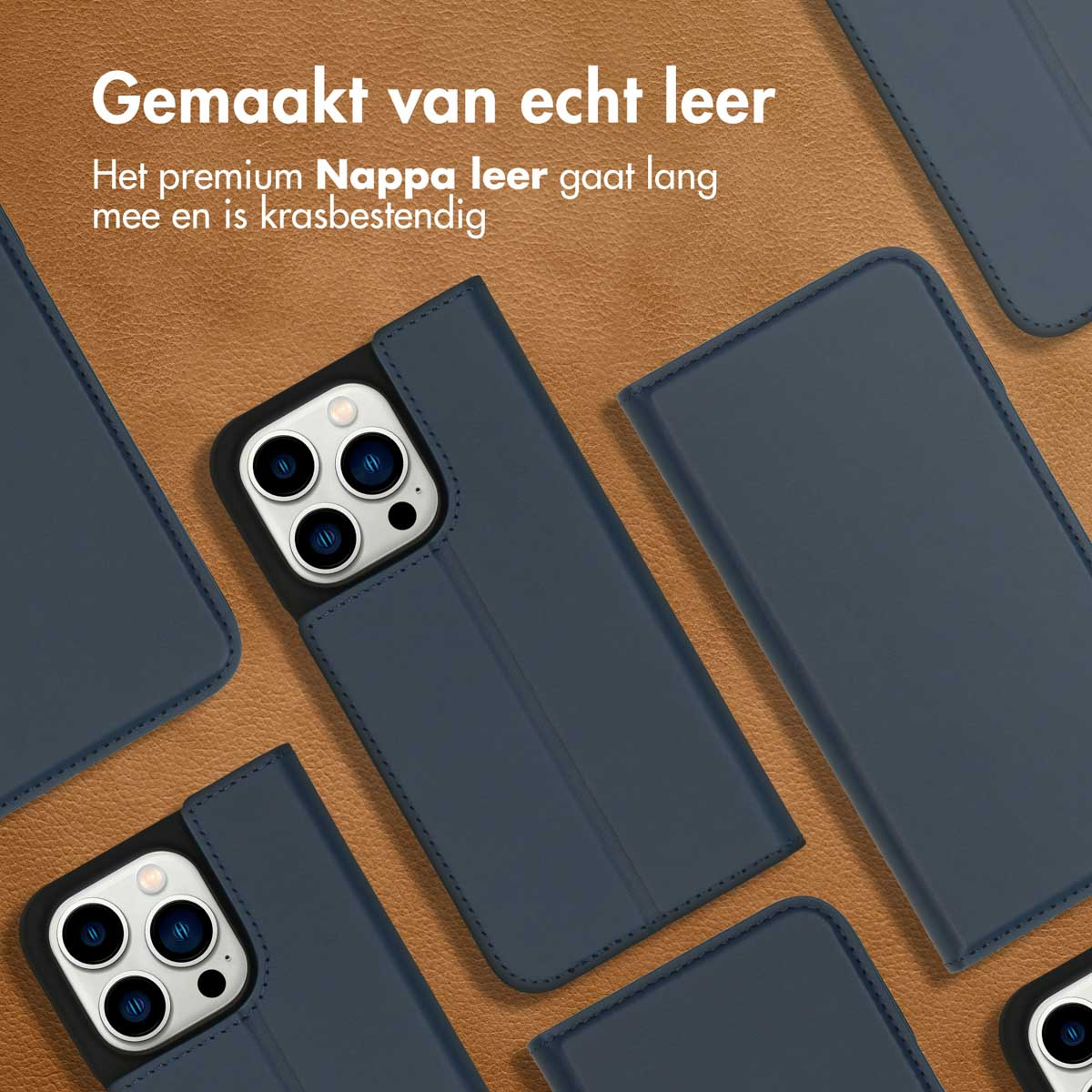 Accezz Premium Leather Slim Bookcase Apple iPhone 14 Pro - Donkerblauw