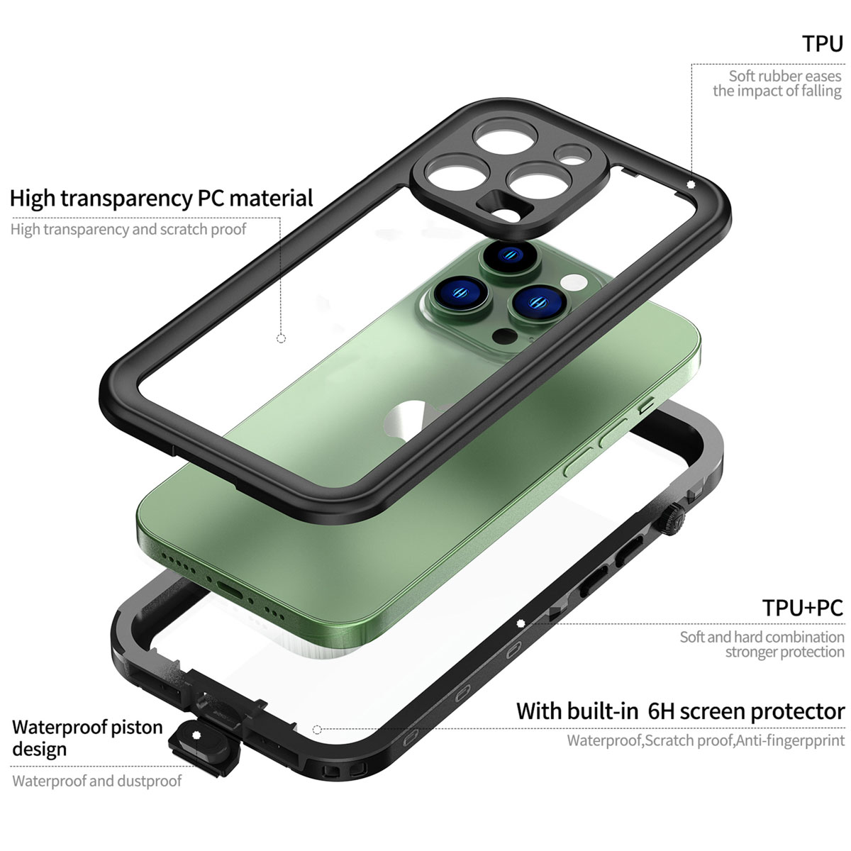 Redpepper Dot Plus Waterproof Backcover Apple iPhone 14 Pro - Zwart