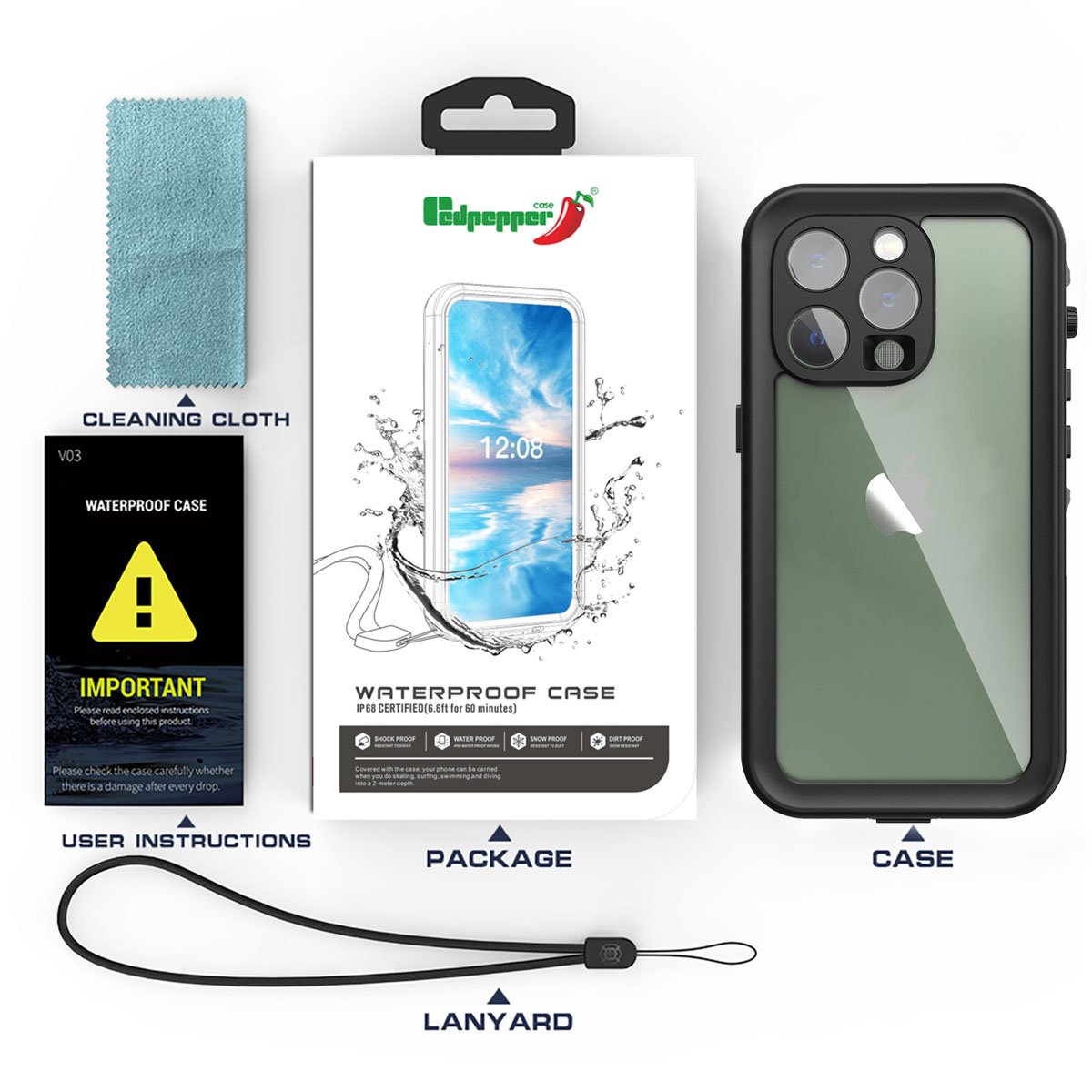 Redpepper Dot Plus Waterproof Backcover Apple iPhone 14 Pro - Zwart