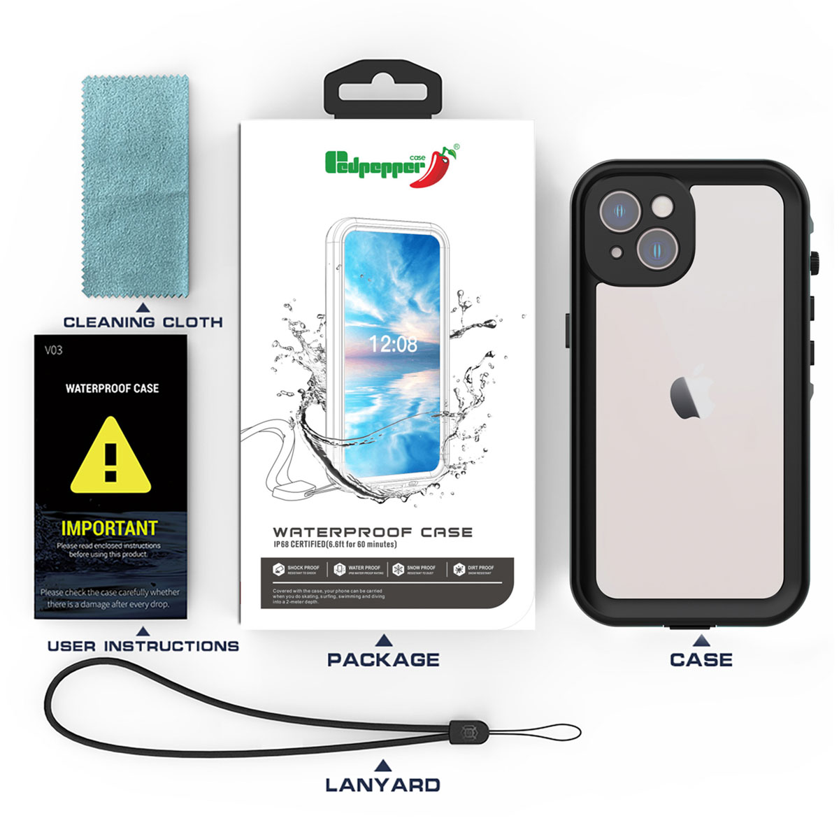 Redpepper Dot Plus Waterproof Backcover Apple iPhone 14 Plus - Zwart