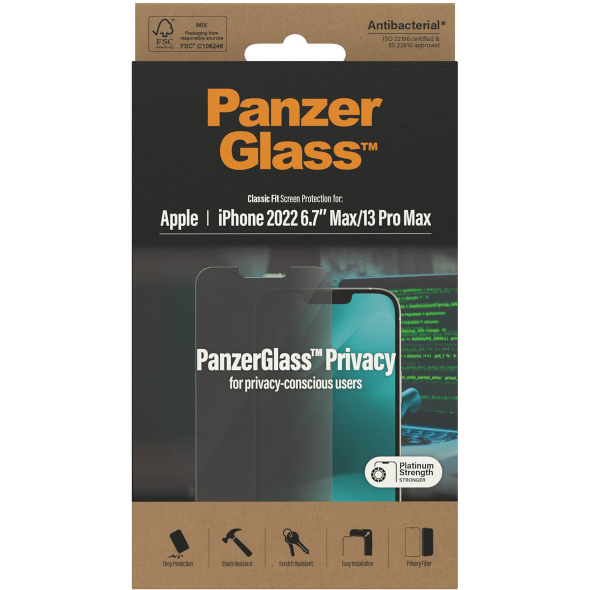 PanzerGlass Privacy Anti-Bacterial Screenprotector Apple iPhone 14 Plus / 13 Pro Max