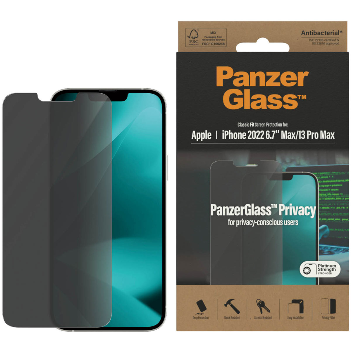 PanzerGlass Privacy Anti-Bacterial Screenprotector Apple iPhone 14 Plus / 13 Pro Max