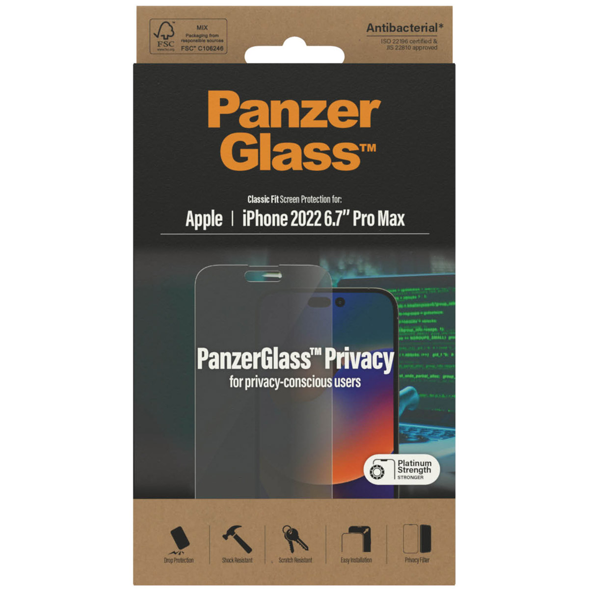 PanzerGlass Privacy Anti-Bacterial Screenprotector Apple iPhone 14 Pro Max