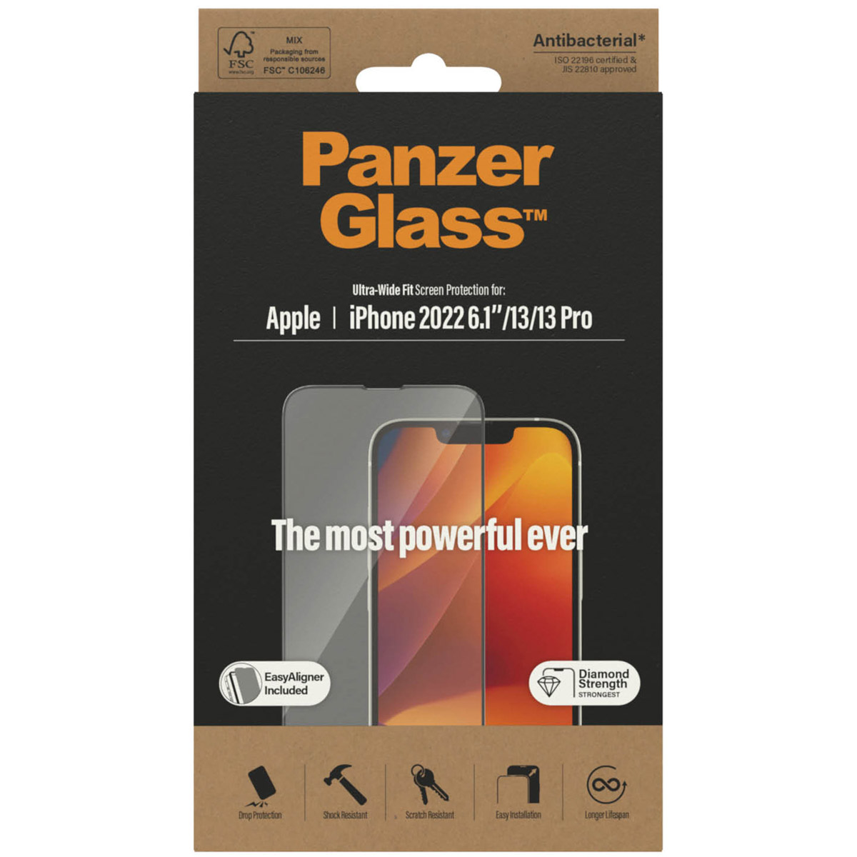 PanzerGlass Ultra-Wide Fit Anti-Bacterial Screenprotector incl. applicator Apple iPhone 14
