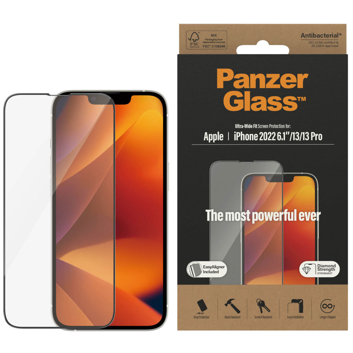PanzerGlass Ultra-Wide Fit Anti-Bacterial Screenprotector incl. applicator Apple iPhone 14