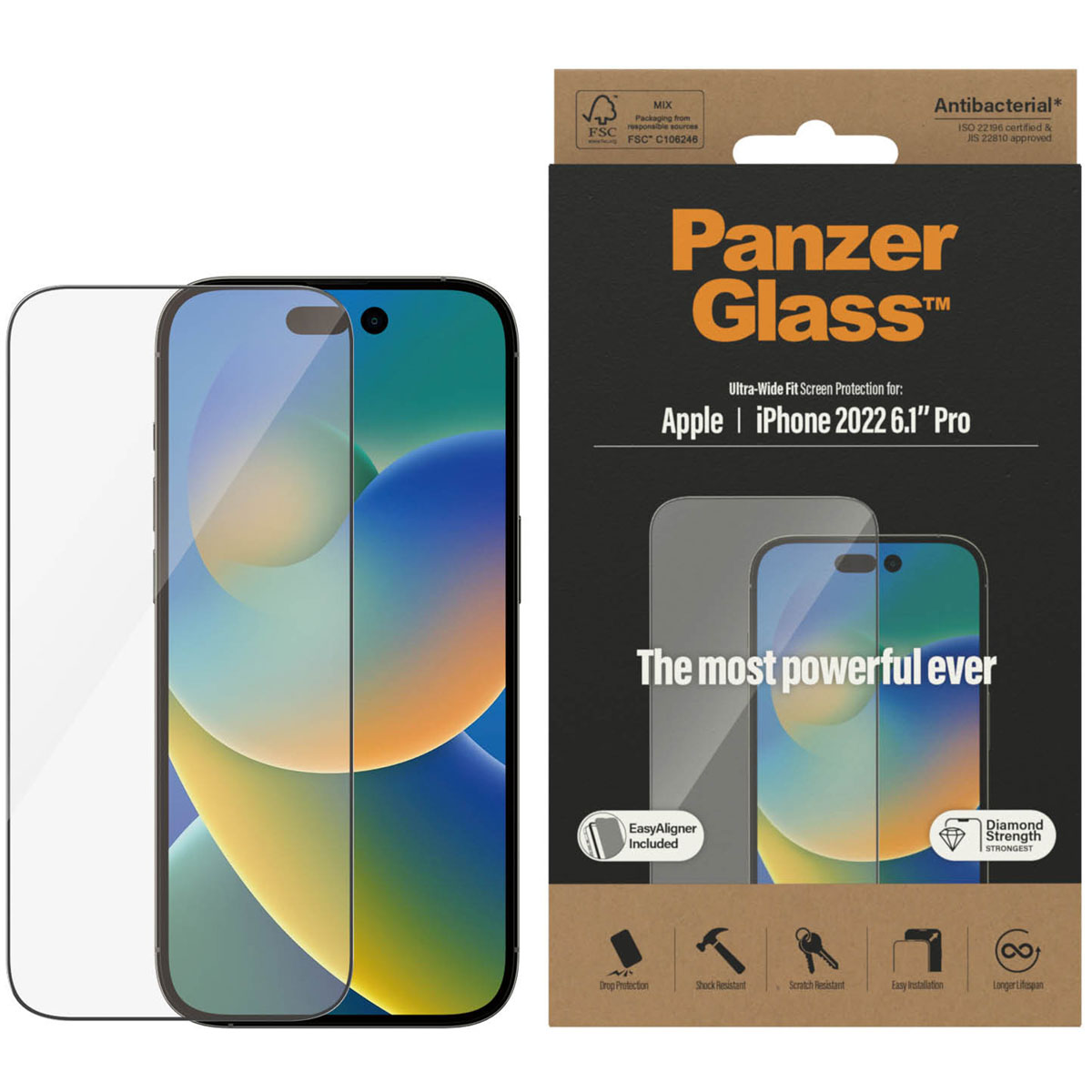 PanzerGlass Ultra-Wide Fit Anti-Bacterial Screenprotector incl. applicator Apple iPhone 14 Pro