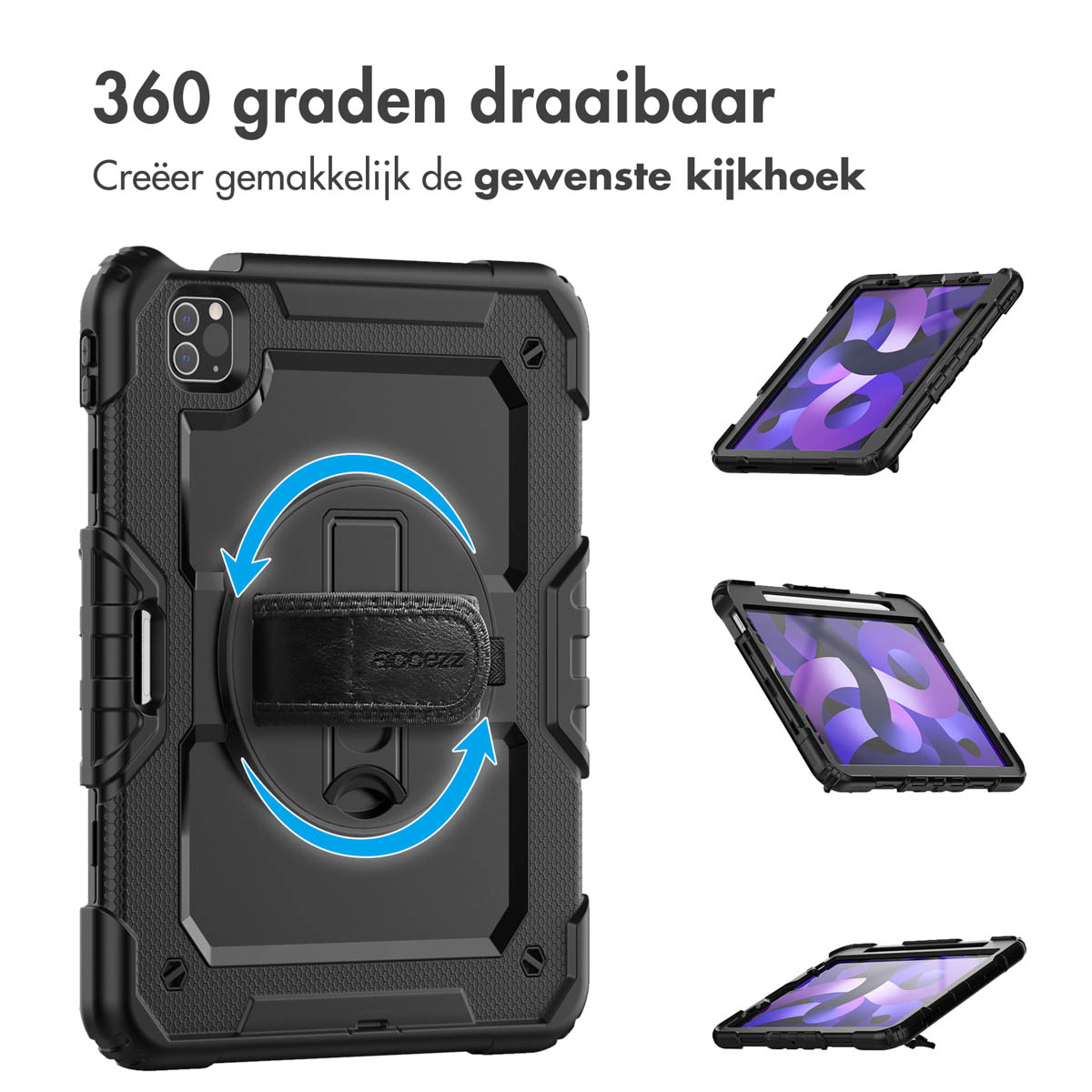 Accezz Rugged Backcover met schouderstrap Apple iPad Air 5 (2022) / Air 4 (2020) - Zwart