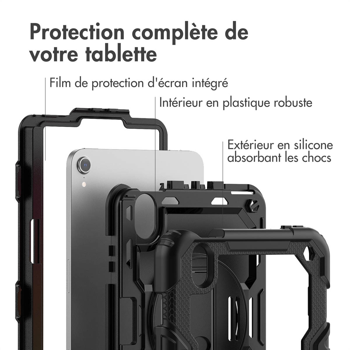 Accezz Rugged Backcover met schouderstrap Apple iPad Mini 7 (2024) / iPad Mini 6 (2021) - Zwart