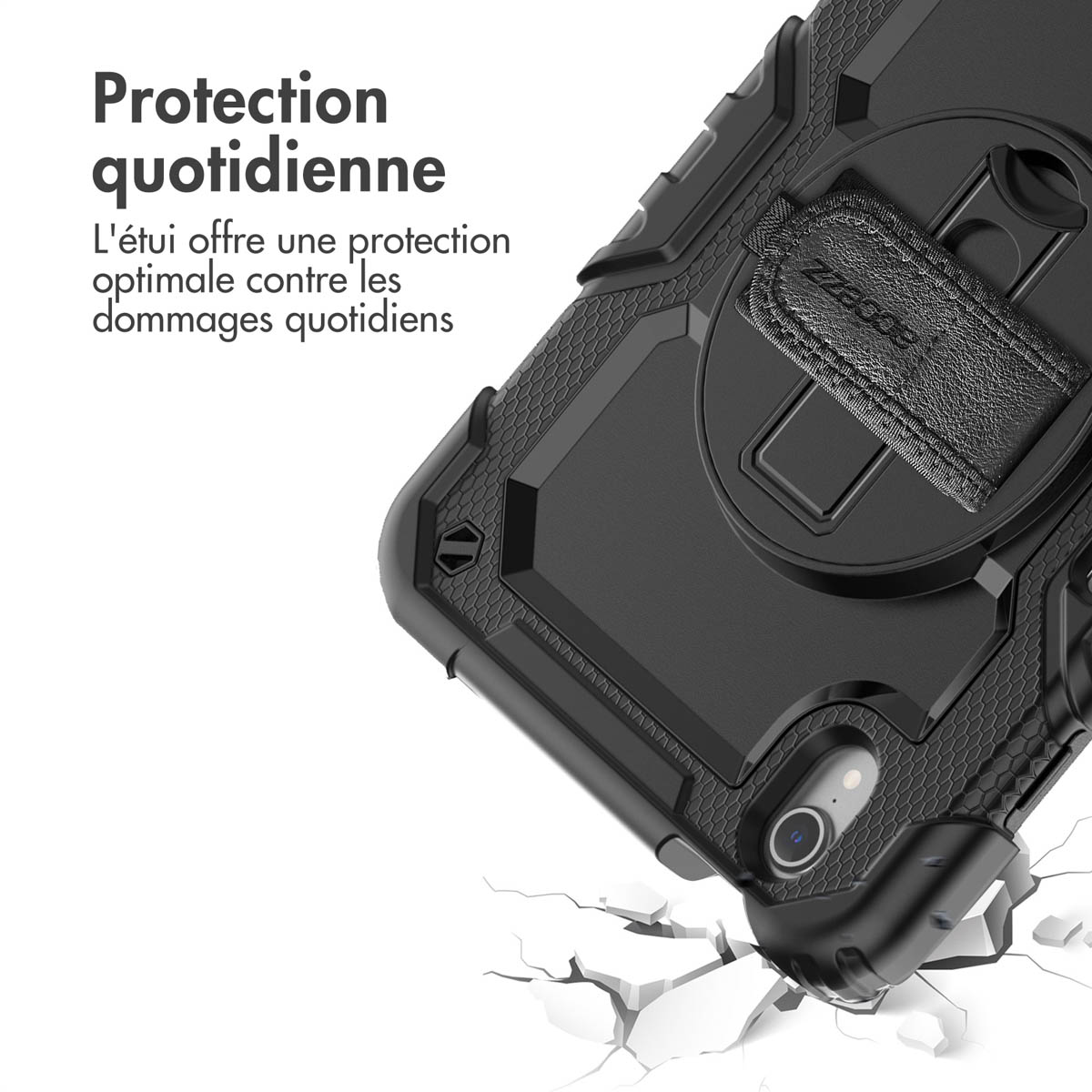Accezz Rugged Backcover met schouderstrap Apple iPad Mini 7 (2024) / iPad Mini 6 (2021) - Zwart