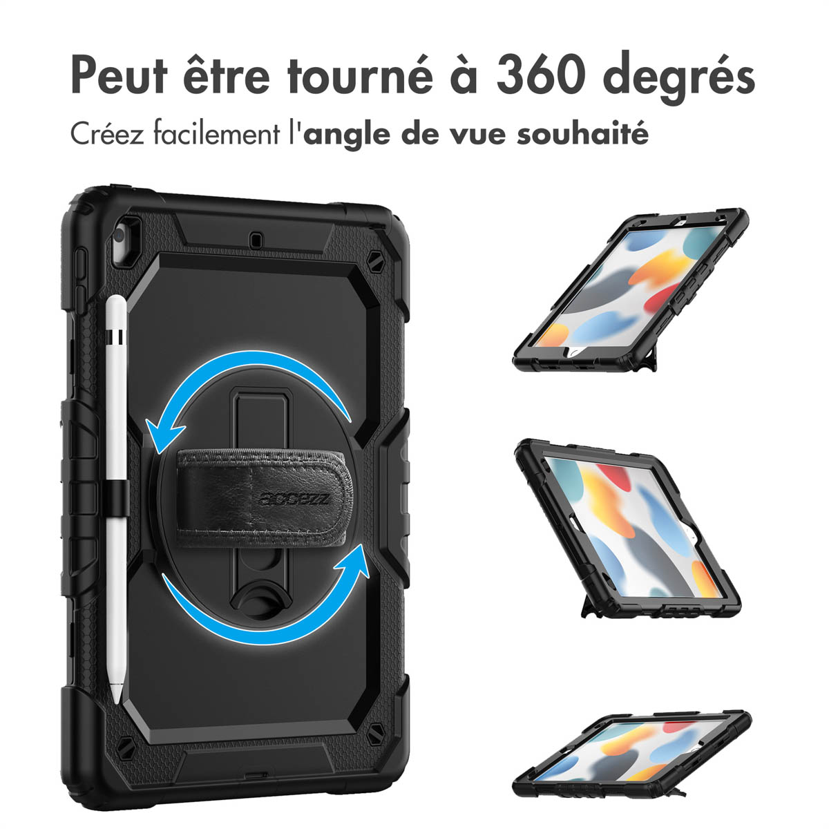 Accezz Rugged Backcover met schouderstrap Apple iPad 9 (2021) 10.2 inch / iPad 8 (2020) 10.2 inch / iPad 7 (2019) 10.2 inch - Zwart